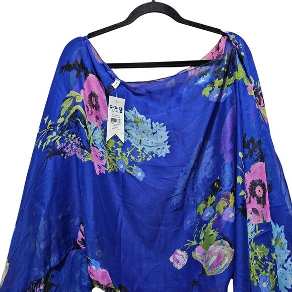 Floral Chiffon Poncho By Cruise Club One Size Lightweight & Airy Perfect For Lay - Picture 3 of 7